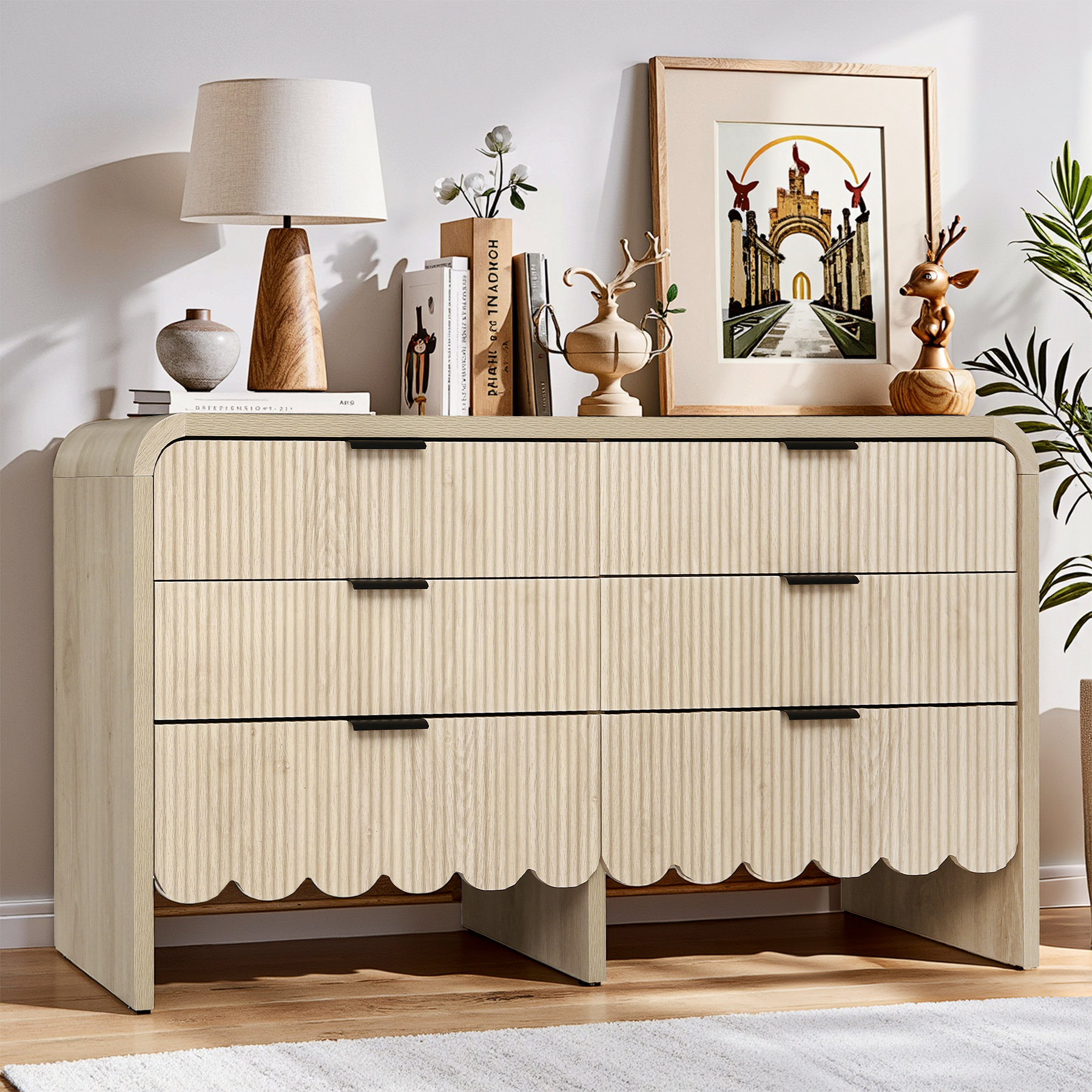 Latitude Run® Fluted 6 Drawers Dresser For Bedroom, 59" Wide Modern ...